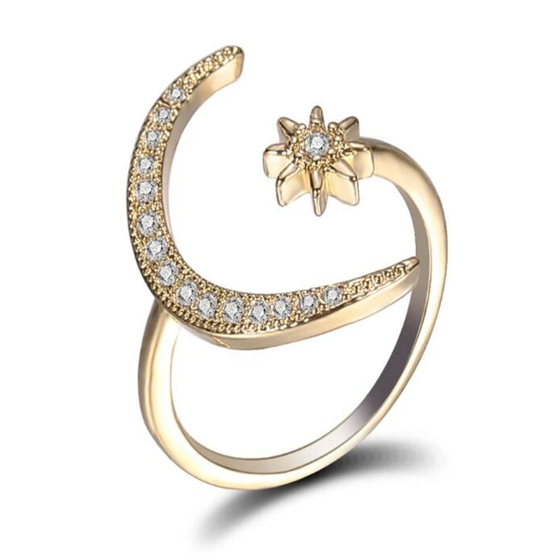 ZOSHI модное кольцо CZ циркон Звезда Луна Кольцо Мода массивные геометрические золото серебро розовое золото очарование леди девушка кольцо ювелирные изделия