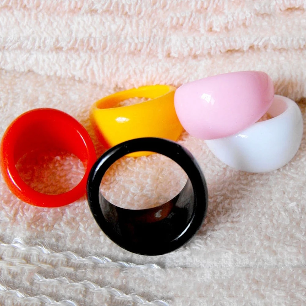 Ring Set 20Pcs/Lot Solid Color Rings For Women Mix Lots Colourful Resin Chunky Fashion Round Finger Rings Jewelry