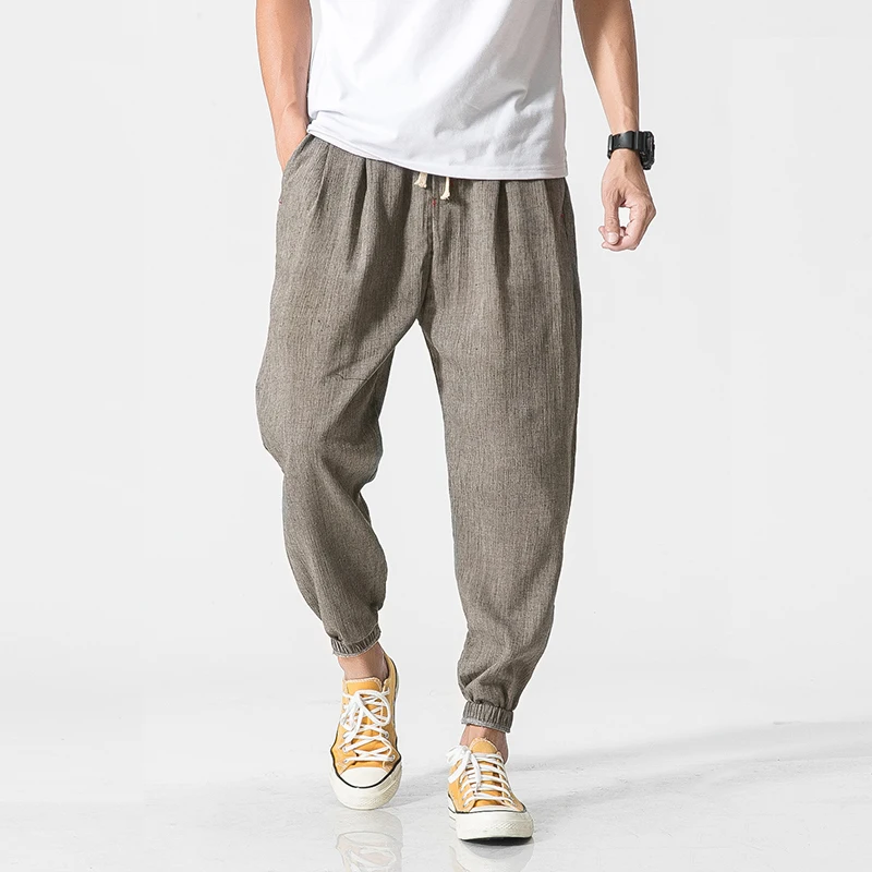 

Cotton Linen Casual Harem Pants Men Joggers Man Summer Trousers Male Chinese Style Baggy Pants 2020 Harajuku Clothe