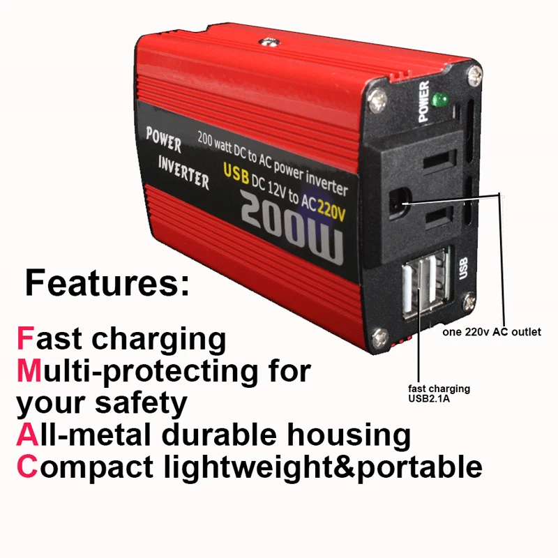 200 Вт автомобильный инвертор модифицированная Синусоидальная волна зарядное устройство конвертер пик 400 Вт адаптер DC 12 В в AC 220 В преобразователь напряжения