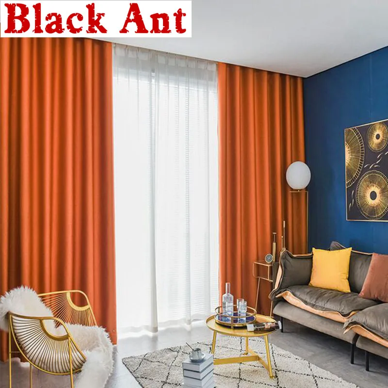 Nordic Light Luxury Textured Jacquard Blackout Curtain For Living Room Bedroom Modern Orange Grey Window Drapes Custom ZH548 | Дом и сад