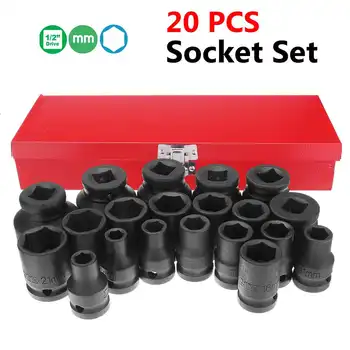 

20 Pcs 1/2 inch 8-32mm Impact Socket Set Universals Socket Metric Drive Deep Socket Set Wrench for Air Pneumatic Repair Tools