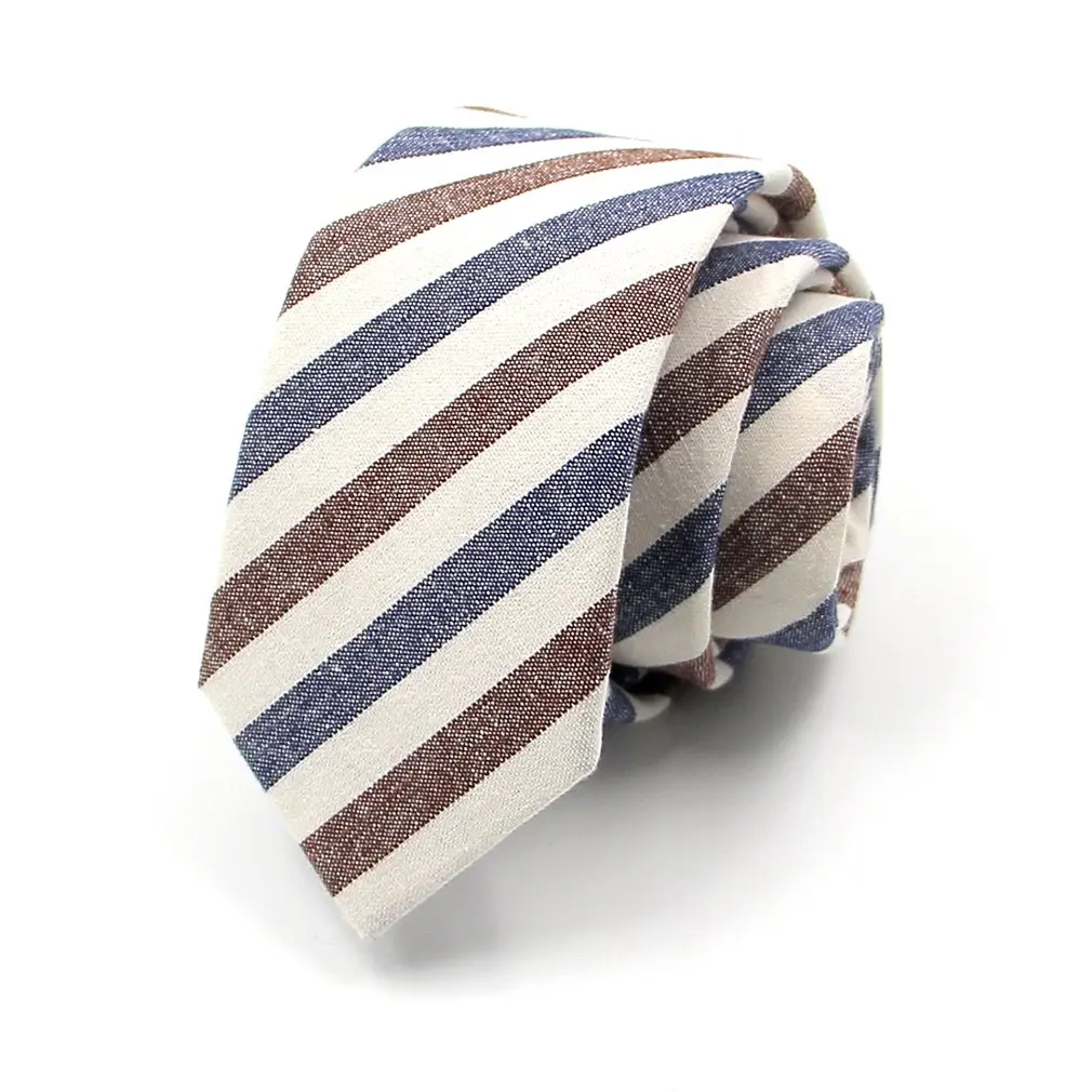 White Stripe ATB005 Модный мужской деловой костюм из шамбре, повседневный узкий галстук, тонкий галстук, серый клетчатый хлопчатобумажный галстук, галстуки/ATB004-ATB007 - Цвет: White Stripe ATB005