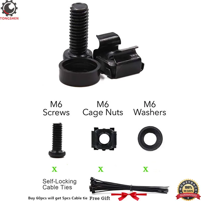 M6 Cage nut Screws and Washer for Server Rack Shelf Cabinet,Server Rack Network and Data Cabinets Mount Fixing Screws 50 Pack M6X10MM