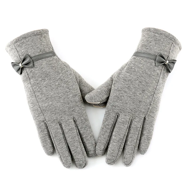 New winter women do not pour down velvet fashion simple solid color bow decoration with velvet touch screen to keep warm gloves - Цвет: Зеленый