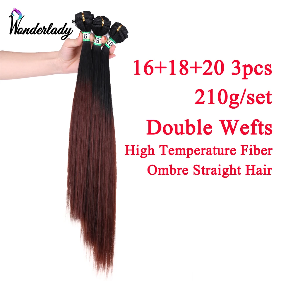 WonderLady Synthetic Hair Weave Bundles Straight 16 18 20inch 70g Ombre Hair Extensions Double Drawn Weft Bundles For Women