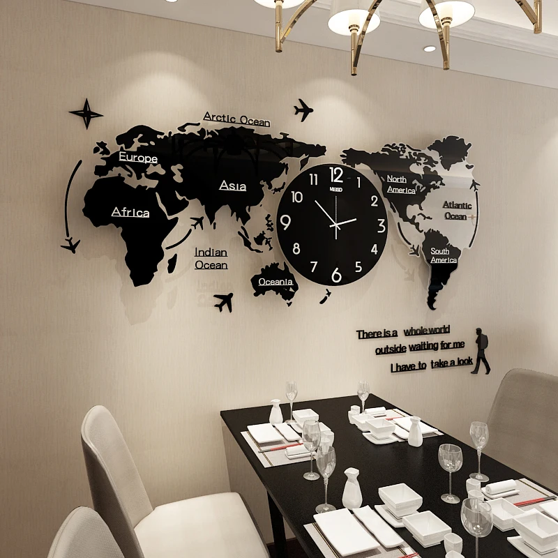 Najtaniej Duży twórczy zegar ścienny do salonu mapa świata zegar ścienny nowość prosty styl skandynawski Reloj zwierząt Mandelda moda GG50gz