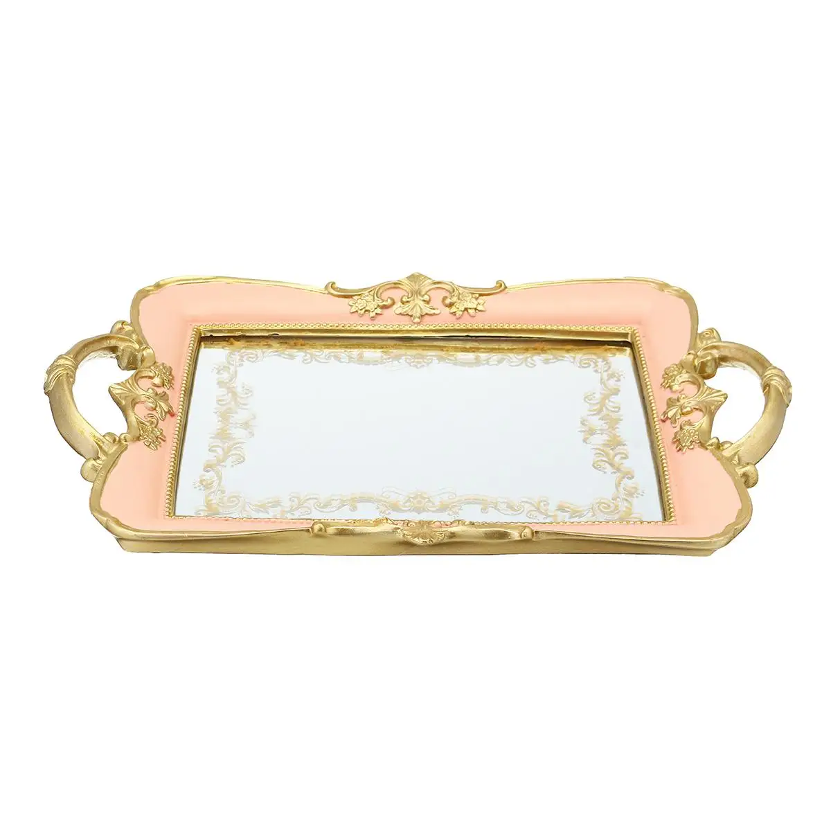 PINK 32X21 см зеркальный органайзер для косметики для нанесения макияжа аксессуары для хранения ювелирных изделий дисплей лоток декоративный чехол розовый/зеленый/золотой - Цвет: PINK