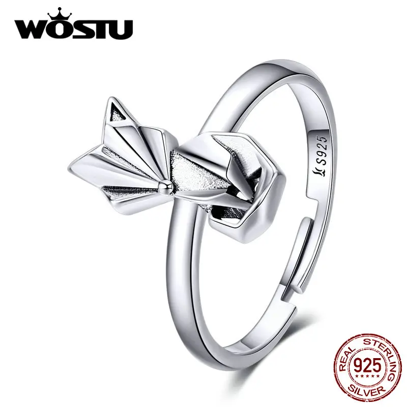 WOSTU, 925 пробы, серебряное кольцо в виде лисы, животных, Штабелируемый палец для женщин, обручальное, свадебное, серебряное, 925, ювелирное изделие CQR560