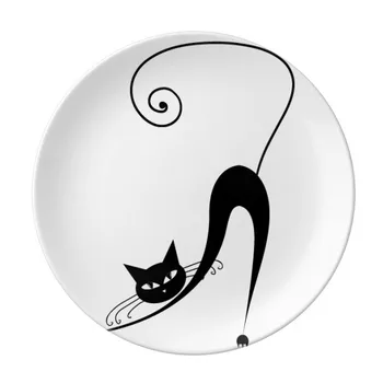 

Black Cat Stretch Halloween Animal Art Silhouette Dessert Plate Decorative Porcelain 8 inch Dinner Home