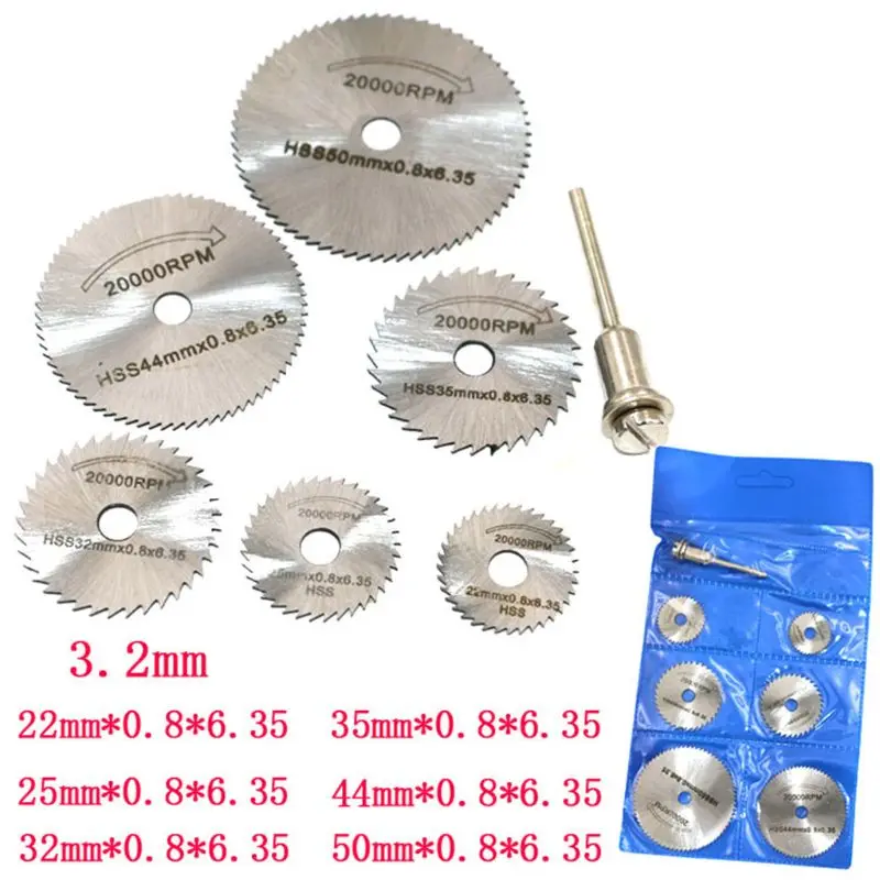 7pcs/set Mini High Speed Steel Saw Web Circular Rotary Cutting Blade Wheel Discs Mandrel Electric Grinding Accessories