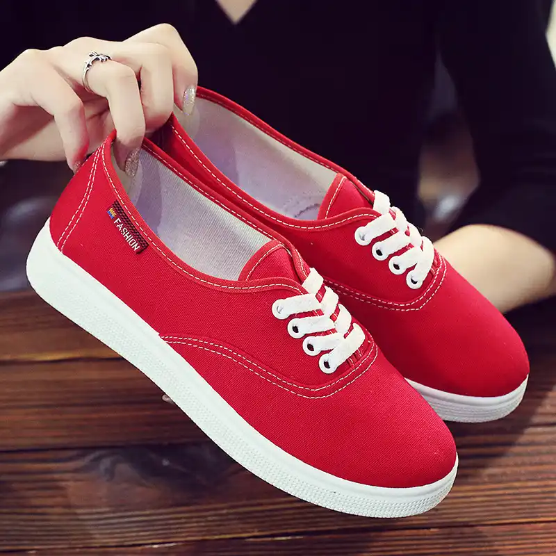 新レディーススニーカーキャンバス靴の夏21ファッショントレーナーレースアップ女性ウォーキングシューズsapatos Feminino安い 靴 レディースヴァルカナイズシューズ Aliexpress
