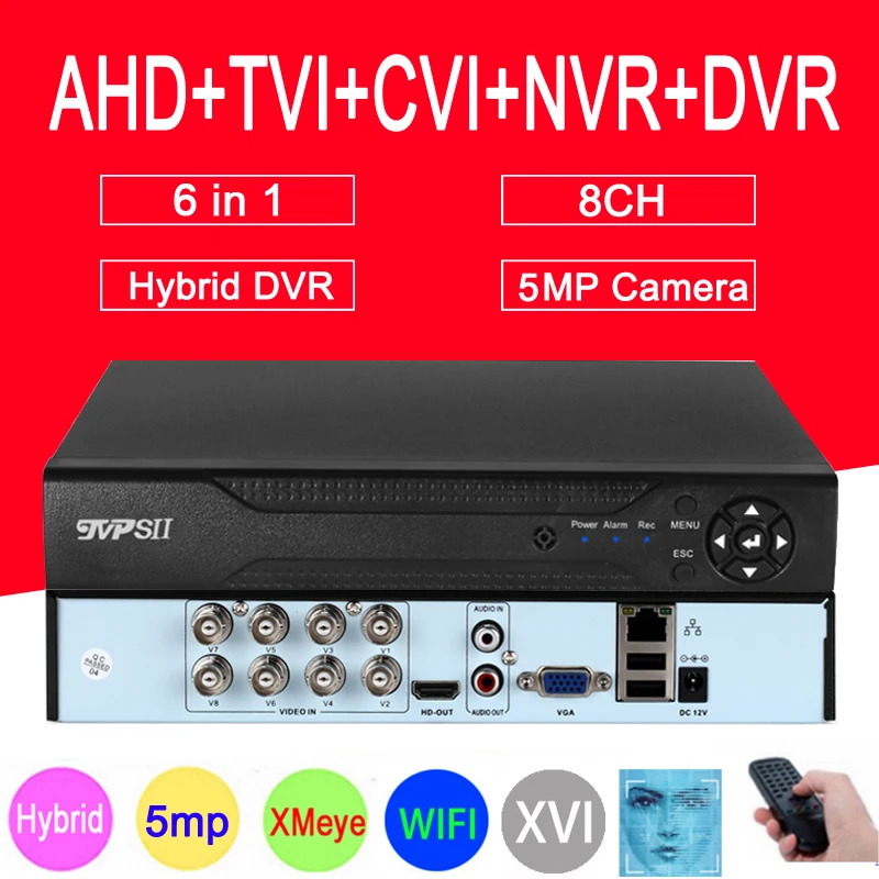 WIn10 Interface 5mp Surveillance Camera H.265+ Hi3521D Xmeye 8 Channel 4CH,8CH 6 in 1 WIFI Hybrid CV