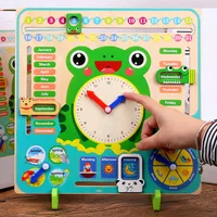 Wooden Frog Wooden Calendar Montessori Toys Baby Weather Season Clock Time Cognition Preschool Education Teaching Kids Toys Gift 1