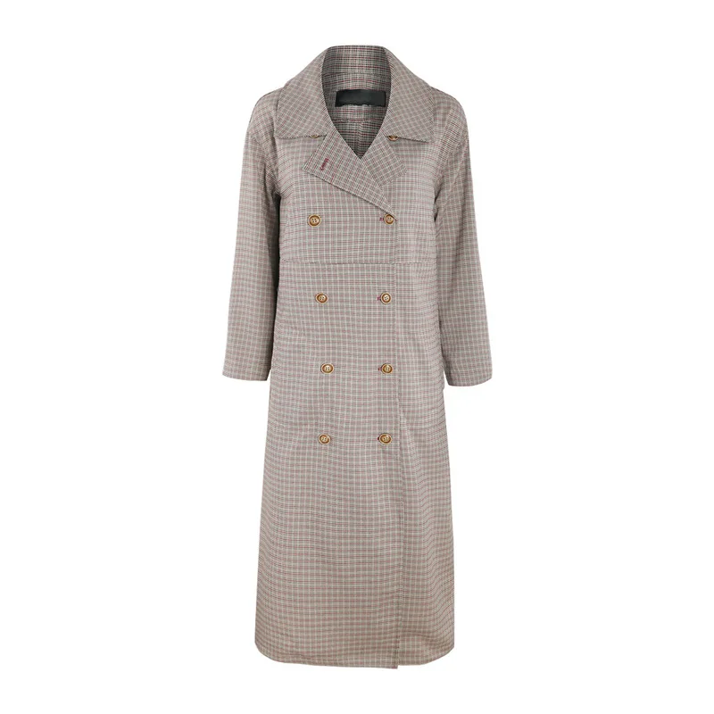 

Spring Autumn Western Style Fashion Loose Drape Plaid Double-breasted Long Sleeve SM L XL XXL Woman's Casual X-long Trench Coat