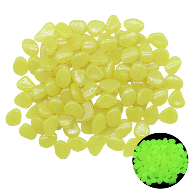 200Pcs Luminous Stone Glow In Dark Garden Pebbles Glow Stones for Outdoor Lawn Walkways Home Decoration Fish Tank Aquarium Rocks Yellow