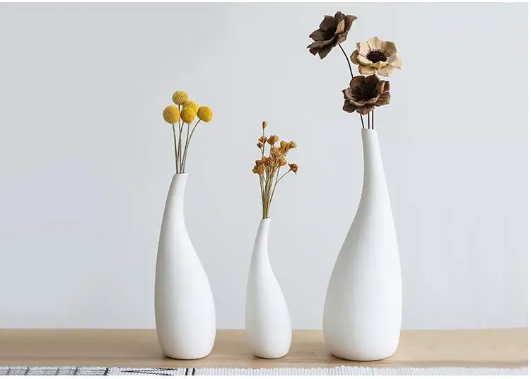 Nordic White Ceramic Vase Ornaments Flower Arrangement Dried Flower Home Livingroom Office Table Furnishings Decoration Crafts