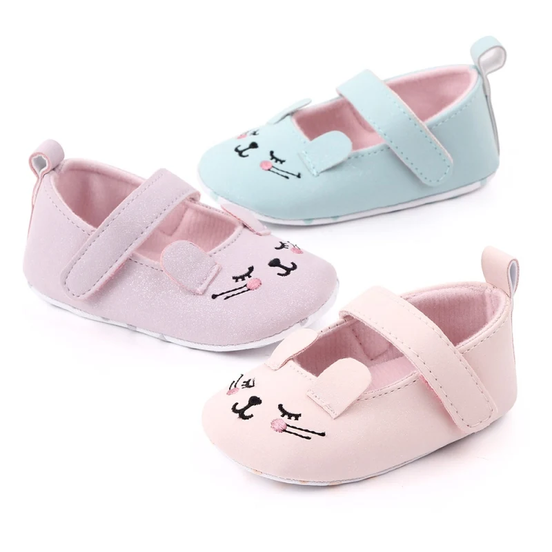  Baby Girl Walking Shoes 6-12 Months Breathable Cartoon Rabbit Print Anti-Slip Casual Sneakers Toddl