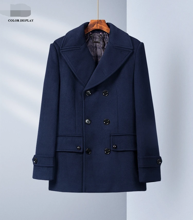 Men's woolen coat Paris show handsome military style double row autumn and winter youth mid-length woolen trench coat