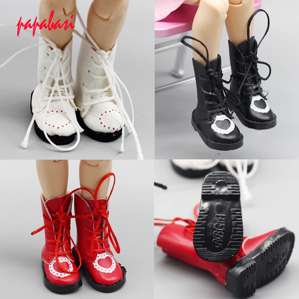 1pair PU Leather 1/8 doll Boots For BJD 1/6 dolls Shoes for Blythe Licca Jb Doll Mini Boot 3.2cm et004