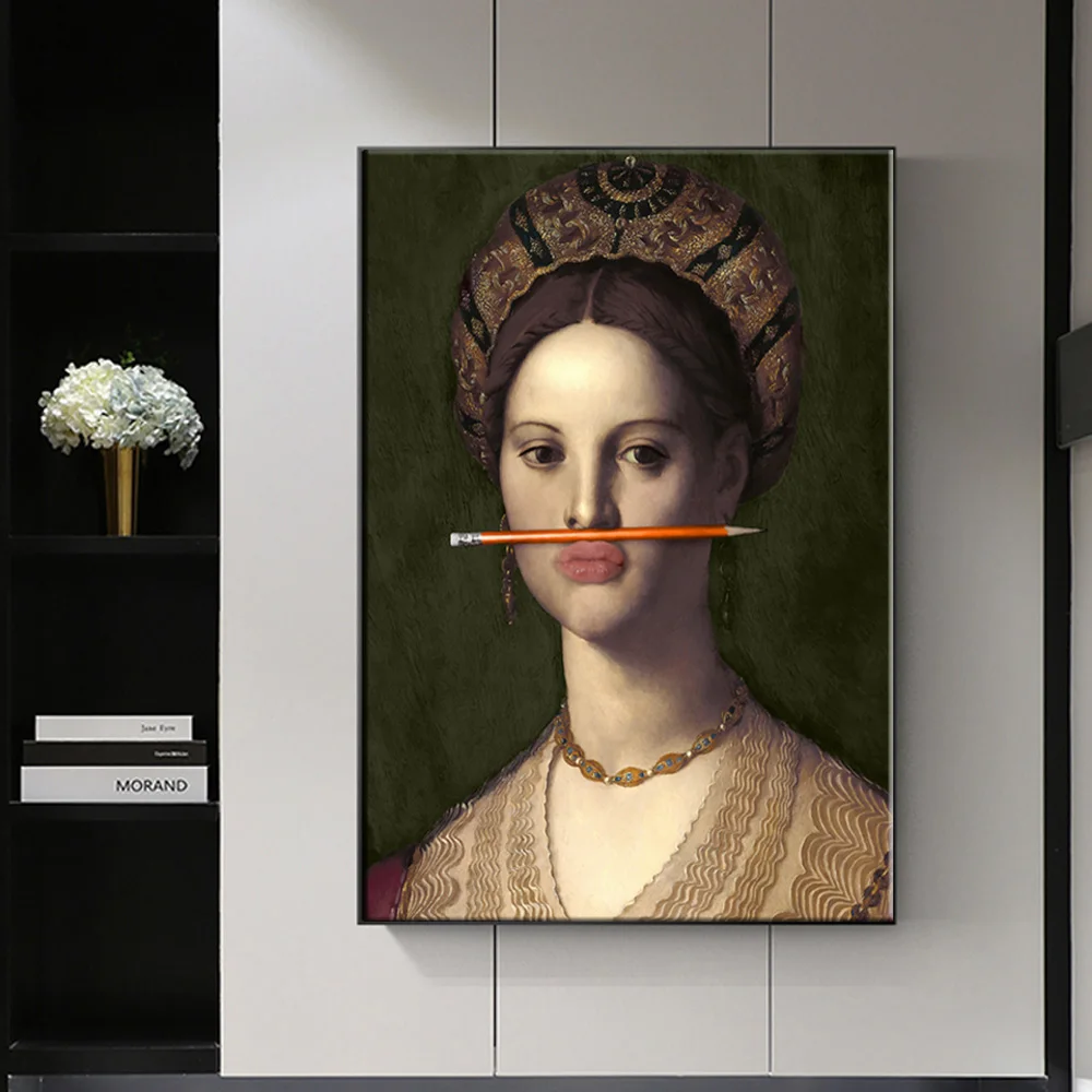 Clássico europeu óleo mulher diversão lábios caneta quadros da parede abstracto paisagem quadros da arte da parede posters fotos decoração casa