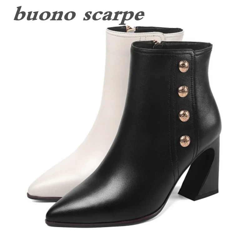

Autumn and winter new pointed thick with high heel women's boots fashion Martin boots thick with leather boots