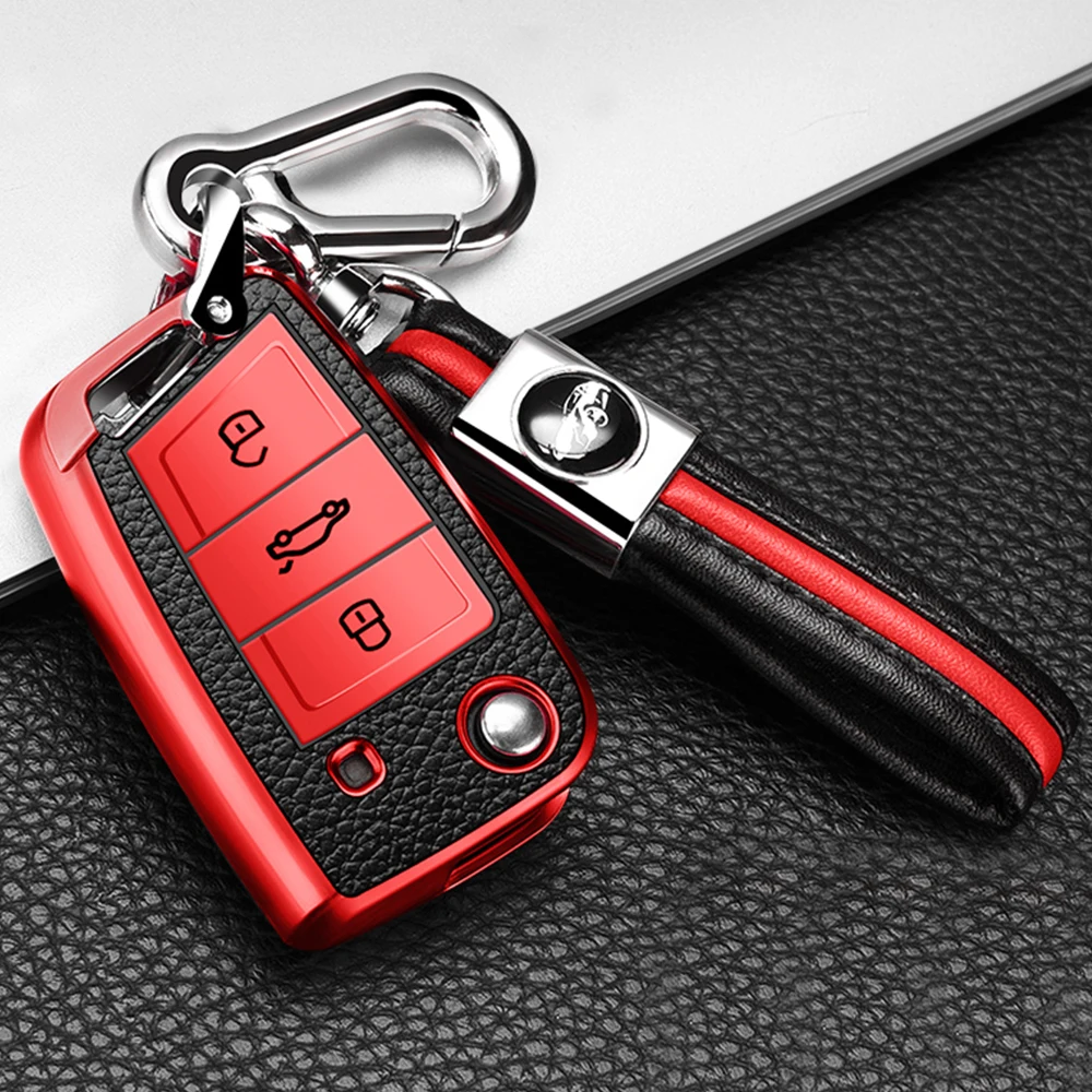 Чехол для автомобильного ключа Volkswagen VW Polo Golf7 MK7 Tiguan Skoda Octavia Kodiaq Karoq Seat Ateca |