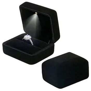 

Flannel Ring Box with LED Light for Wedding Engagement Ring Jewelry Display Storage Box Jewelry Organizer Ring Stoarge Case