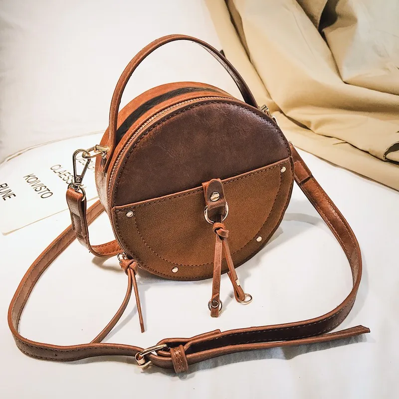 Винтажная кожаная круглая дизайнерская сумка через плечо для женщин, из искусственной кожи, сумки через плечо для девушек, маленькие сумки, мини сумка-тоут
