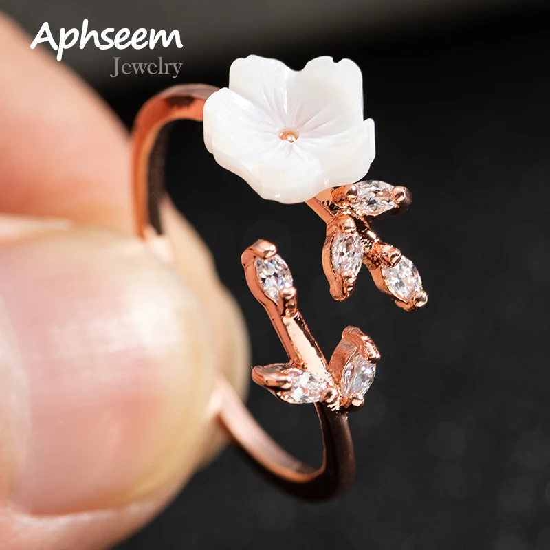 New Crystal Copper Flower branch leaf Adjustable Finger Wedding Rings for Women Rose