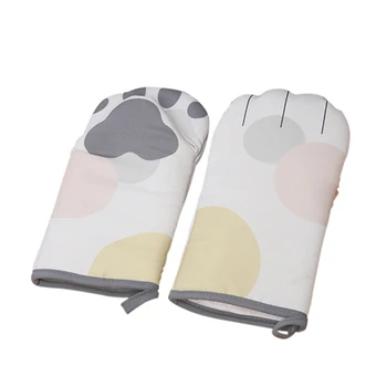 

1 Pair Cartoon Animal Cat Paws Oven Mitts Heat Resistant Non-slip Long Microwave Gloves Cotton Kitchen Baking Insulation Gloves.