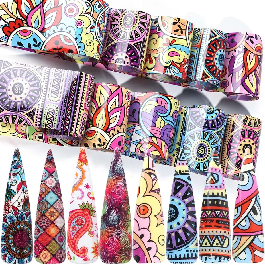 

10pcs Retro Flower Nail Foil Glue Transfer Sticker Adhesive Decals Holographic Wraps Slider Nails Art Decoration JIXKH40-53-55