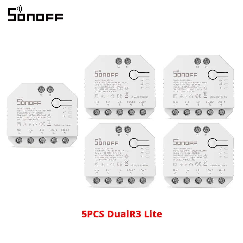1-20PCS SONOFF DualR3 Lite WiFi Switch Dual Relay Module DIY MINI Switch Remote Two Way Control Work with Alexa Google Home 