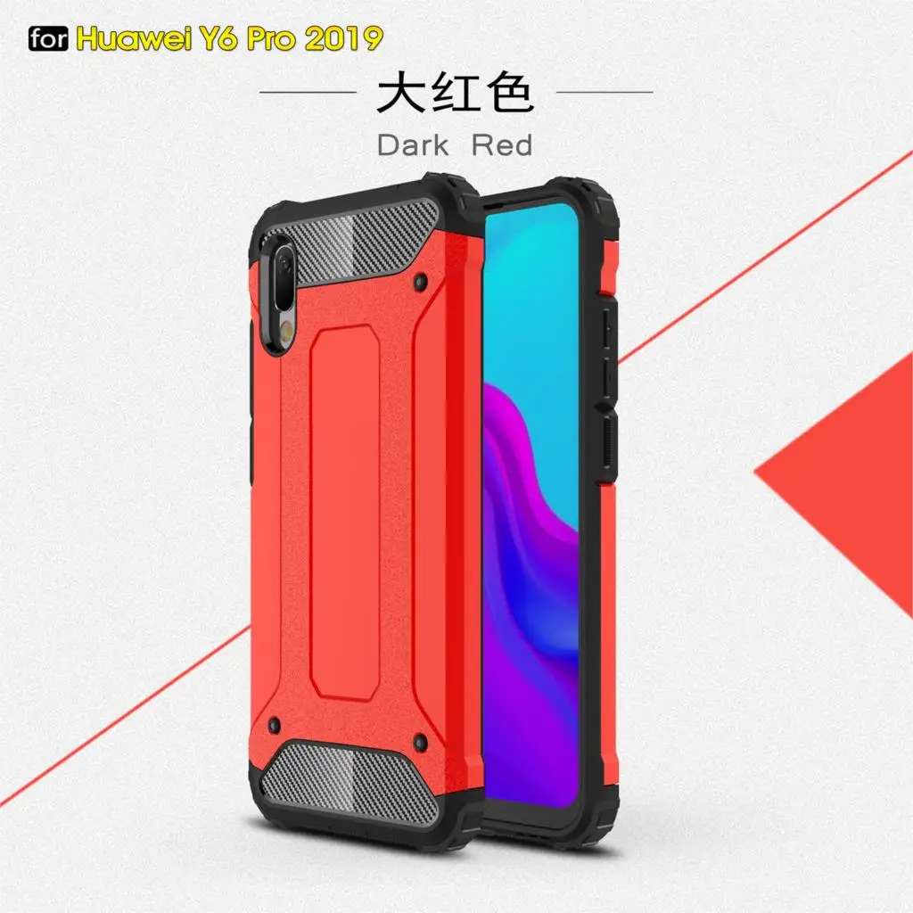 red Чехол для Huawei Y6 Pro роскошный удобный дропшипный ТПУ+ PC Мягкая Броня силиконовый защитный набор чехол для мобильного телефона - Цвет: red