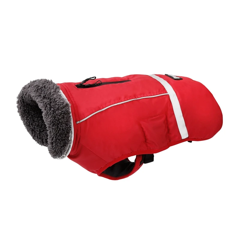 Зимняя одежда для собак, водонепроницаемая куртка, светоотражающие пальто для собак, для собак, для прогулок на открытом воздухе, поводок с пряжкой, кольцо, французская одежда для бульдога - Цвет: Красный
