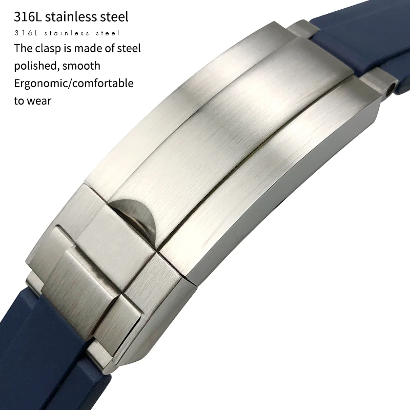 20mm 21mm 19mm 18mm High Quality Rubber Silicone Watch Band for Role Rolex Yacht Master Daytona Submariner Glide Lock Buckle