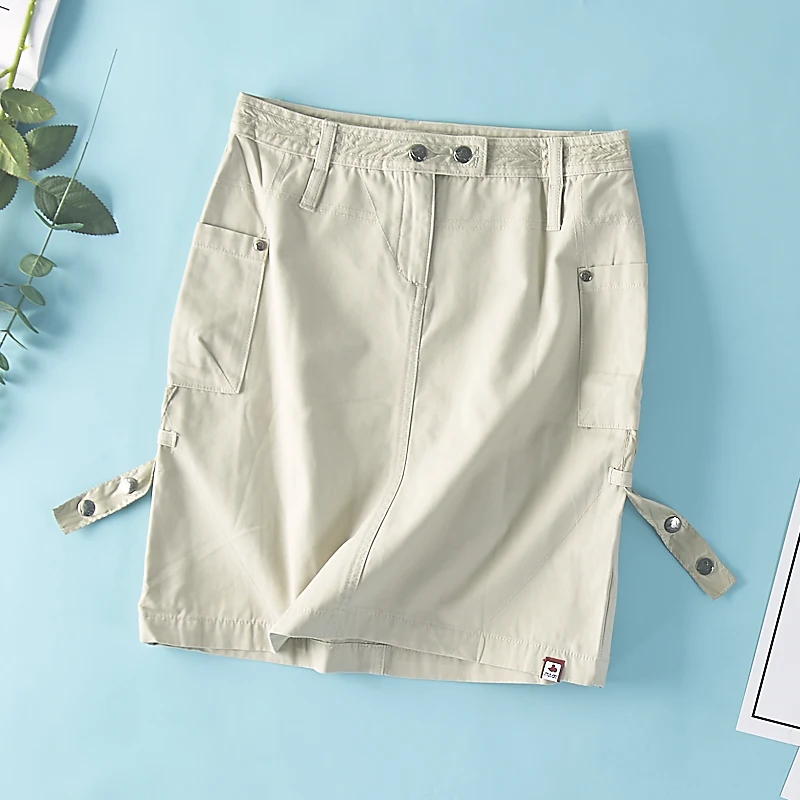 Весна и осень новые женские жесткие оснастки ветер юбка двойной с карманами и высокой посадкой из искусственной кожи; обтягивающая юбка