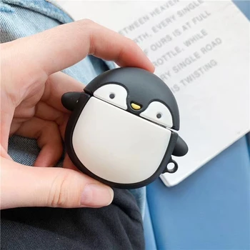 

3D Funny Cute Penguin Earphone Case For Airpods 1/2 Cover Cartoon Box Headset Bag Shockproof Ring Hook