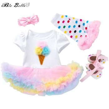 

Newborn Infant Girls Calothes Set Fashion 1St Birthday lovely Tutu Lace Dreess 4Pcs Kids Girls Clothing Suit Girls Party Clothes