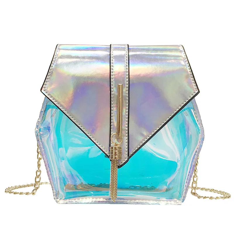 

2019 New Style Fashion PVC Women's Contrast Color Bag Radiation Transparent Chain Crossbody Bag