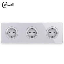 Coswall Серый Кристалл Закаленное стекло панель Тройная настенная розетка стандарта ЕС заземлен с защитой от детей замок R11 серии
