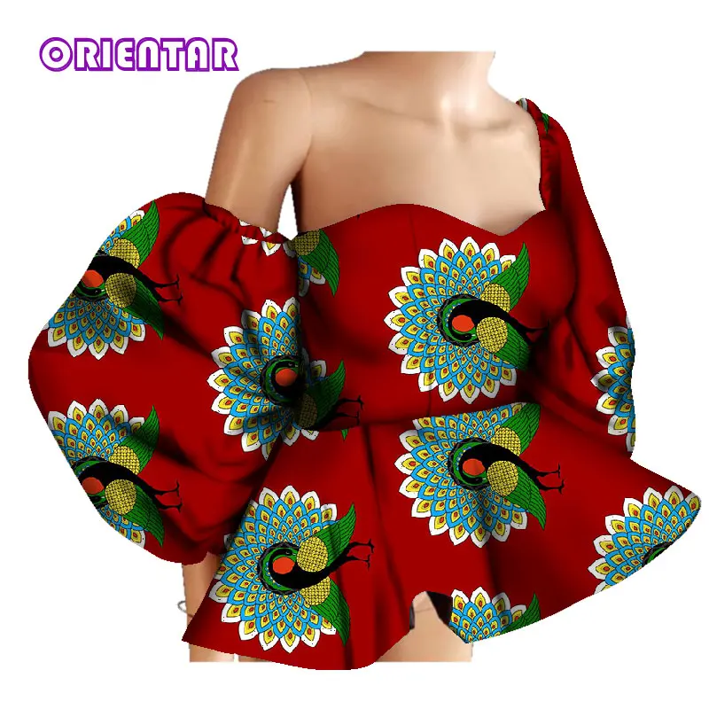 New Cotton Women Shirts African Wax Draped Print Shirts for Women Bazin Riche Patchwork African Style Clothing WY3397
