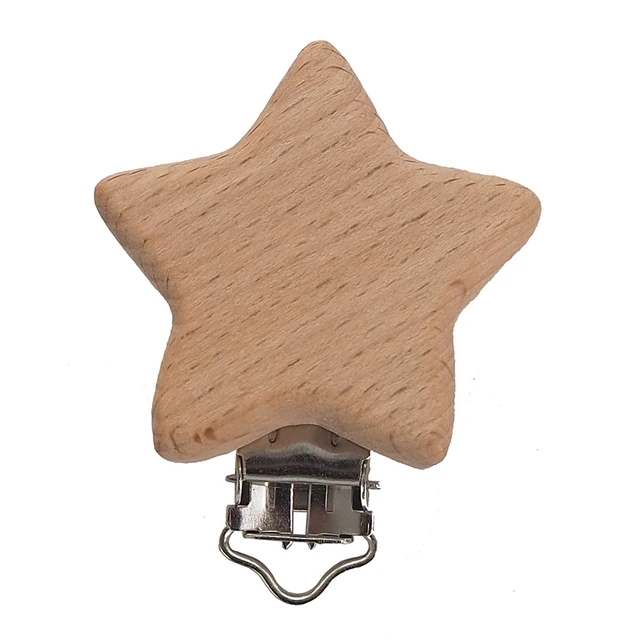 Chenkai 50PCS Wooden Bear Flower Car Heart Bird Elephant Round Star Clips BPA Free For DIY Baby Nature Pacifier    Chain Gifts Star