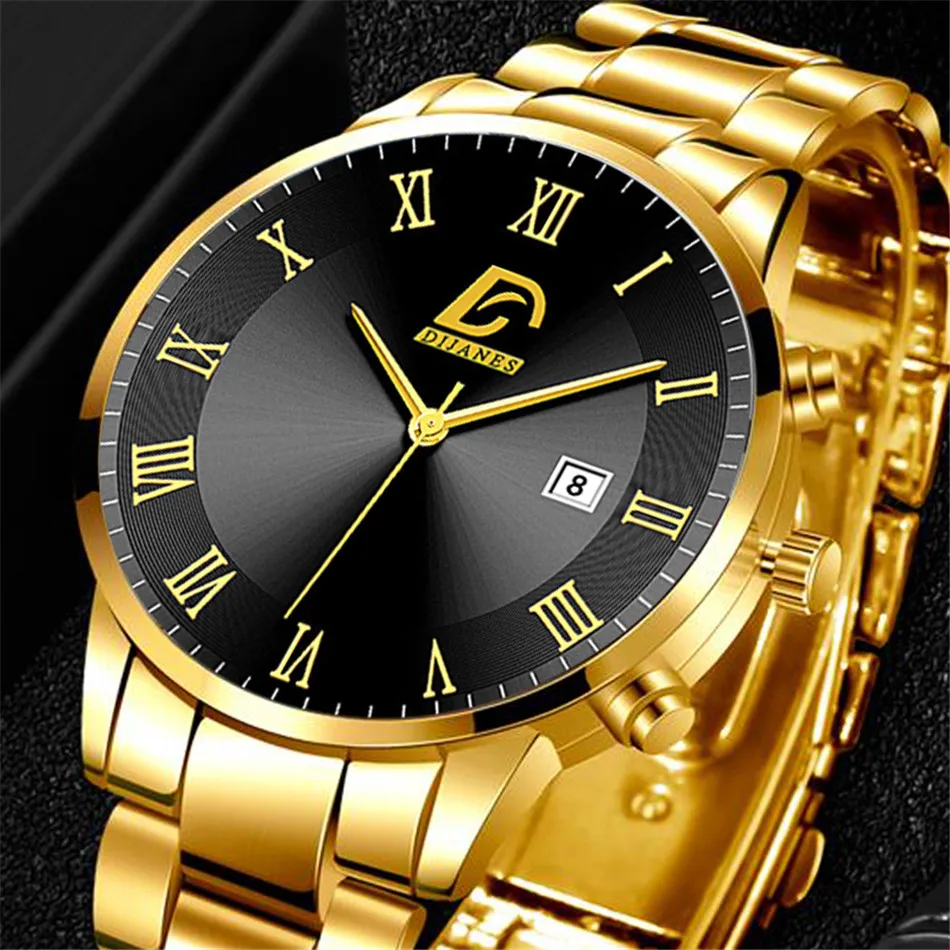 reloj hombre Fashion Mens Stainless Steel Watches Luxury Calendar Quartz Wrist Watch Men Business Casual Watch relogio masculino