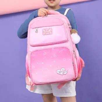 

School Bag Young STUDENT'S Girls 1-3-6 Three Grade Five, Grade Six Children 6-12 a Year of Age Light Burden Relieving hu ji Back