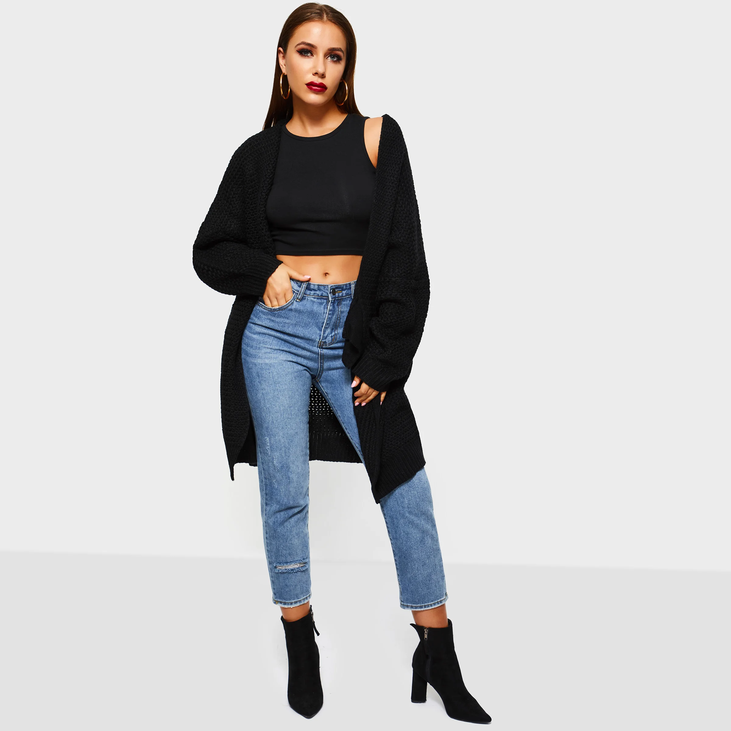 

Casual Long Cardigan Women Wintter Open Stitch Loose Sweaters Thick Lapel Solid Female Warm Wool Knitwear Elegant Over Size Tops