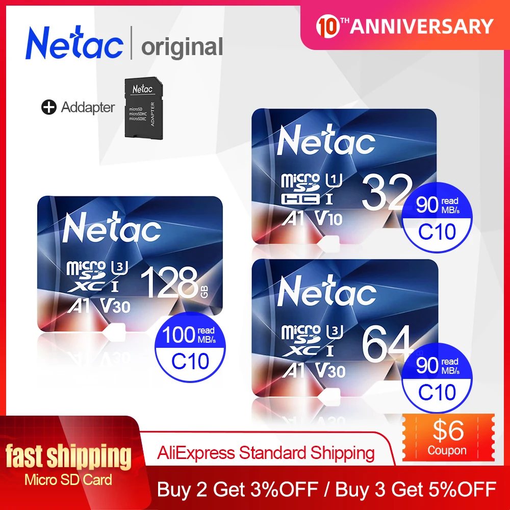 Карта памяти Netac Tarjeta Micro SD 32 ГБ 64 128 256 класс 10 USB флеш накопитель карта для адаптера