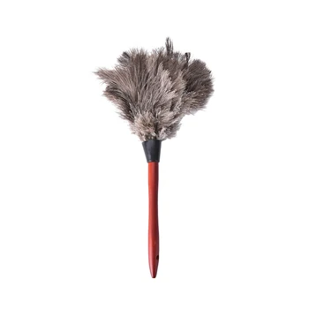 

1pcs anti-static ostrich hair brush duster household dust cleaning tool car dusting wooden handle gray