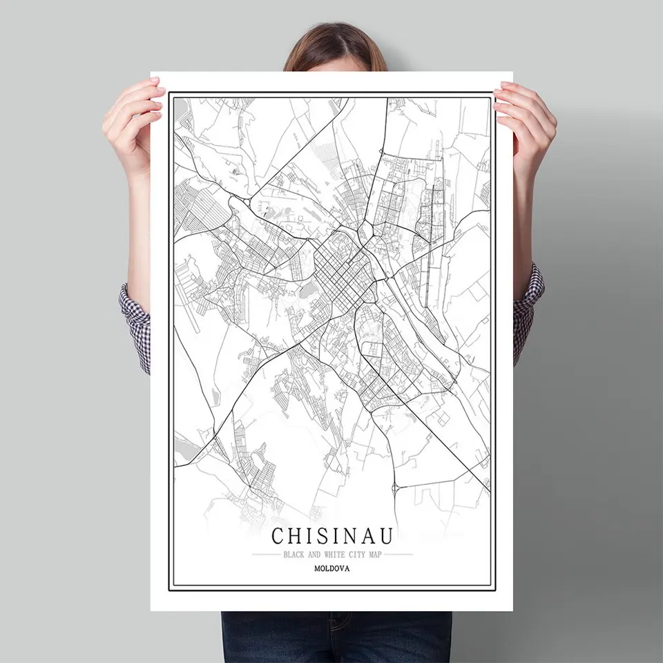 #*Cheap Moldova Black White World City Map Poster Nordic Living Room Chisinau Cahul Wall Art Pictures Home Decor Canvas Painting