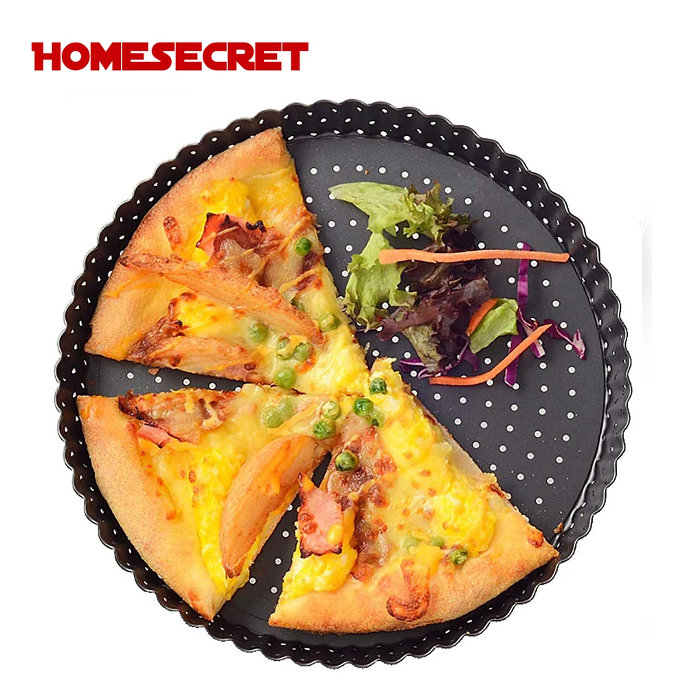

Fluted Pizza Pan with Holes Removable Loose Bottom Nonstick Round Tart Quiche Pan Carbon Steel Pizza Baking Tray Kitchen Tools